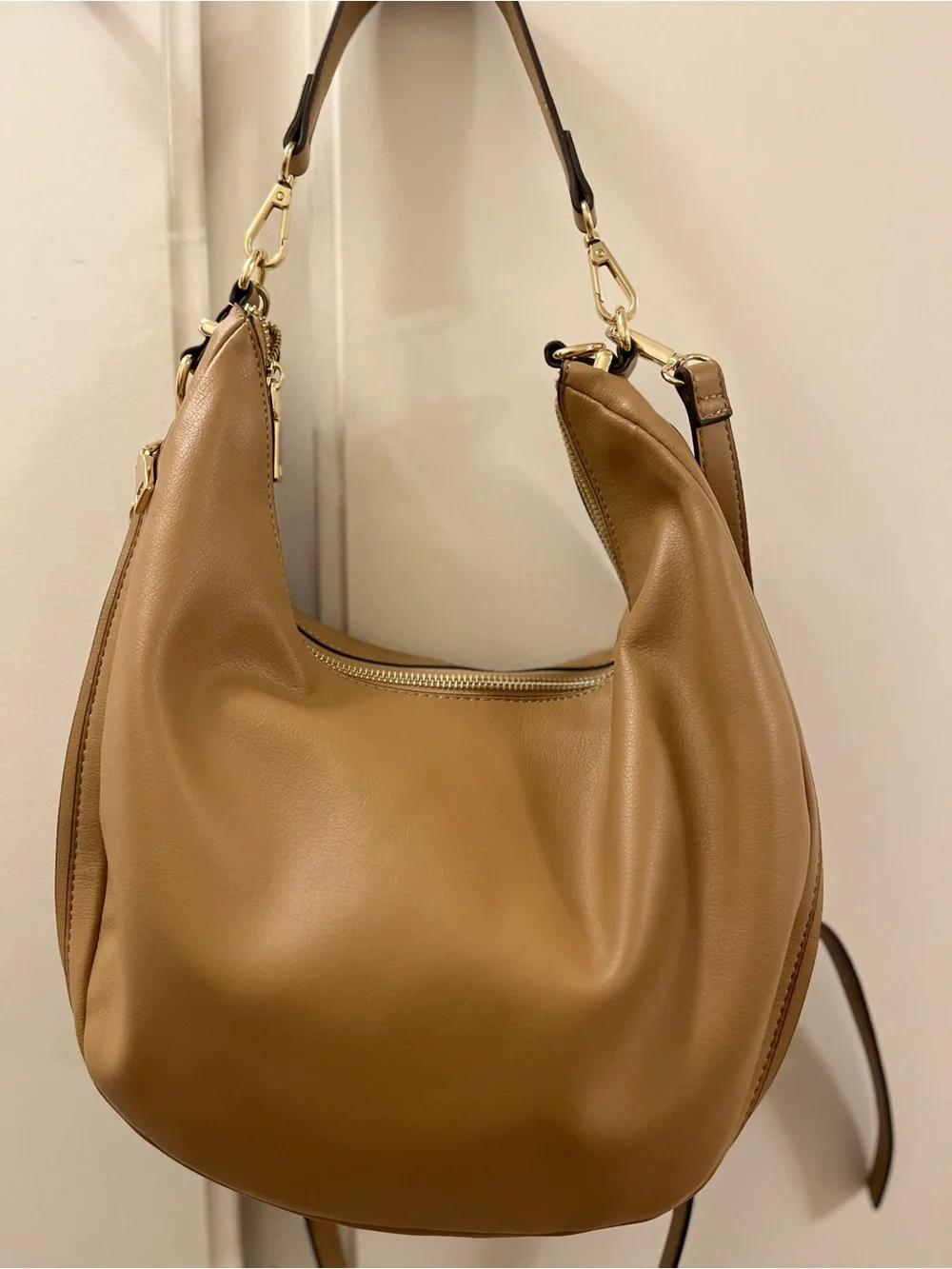 INC International Concepts Tan Convertible Hobo Bag with Gold Hardware-Like New